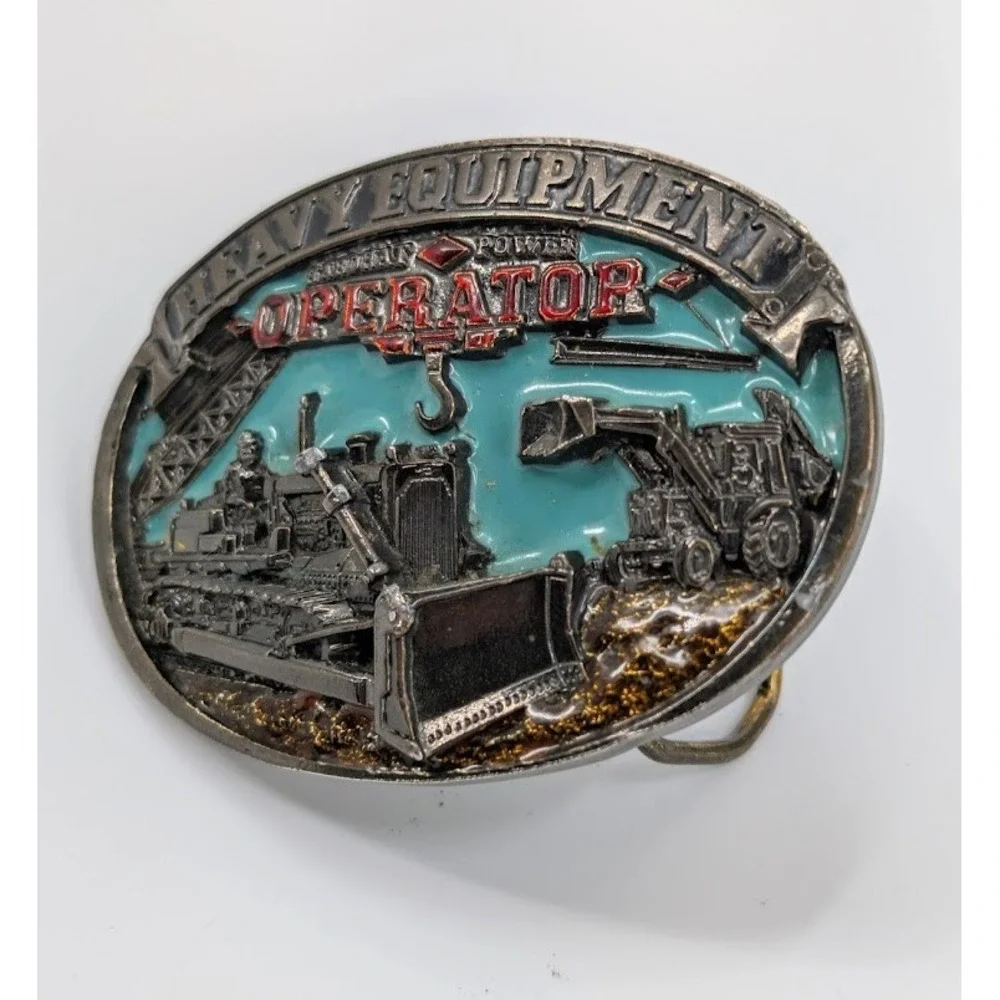 VTG 1986 Heavy Equipment Operator Belt Buckle The Great American‎ Buckle Co USA